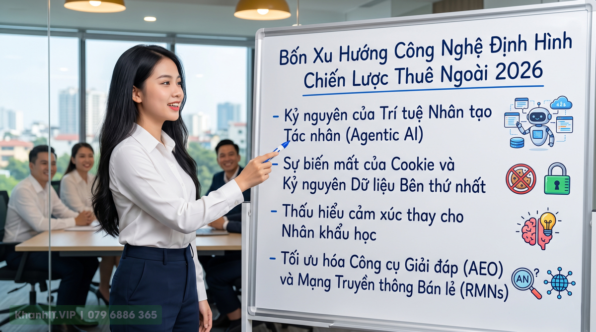 Phân tích chuyên sâu ngành marketing thuê ngoài (Outsourced Marketing) năm 2026 và Chiến Lược Cho Doanh Nghiệp Việt Nam 2 Bốn Xu Hướng Công Nghệ Định Hình Chiến Lược Marketing Thuê Ngoài
Hình ảnh tạo từ AI
