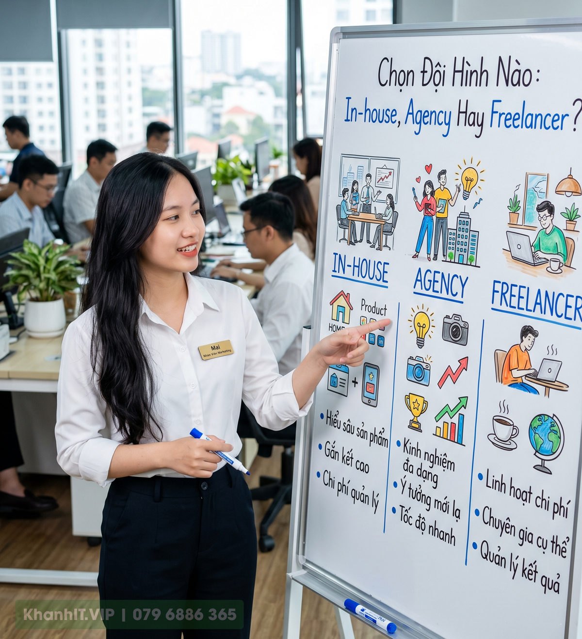 Phân tích chuyên sâu ngành marketing thuê ngoài (Outsourced Marketing) năm 2026 và Chiến Lược Cho Doanh Nghiệp Việt Nam 5 Chọn Đội Hình Nào: In-house, Agency Hay Freelancer?
Hình ảnh tạo từ AI