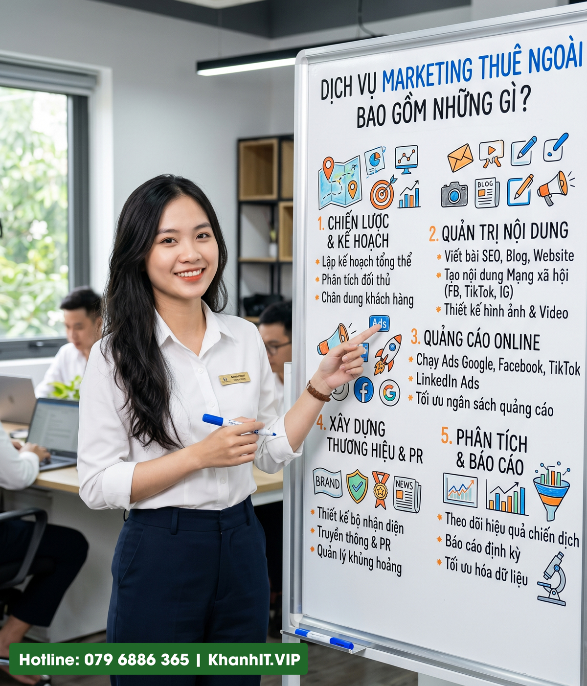 Dịch vụ Marketing thuê ngoài: Lời Giải Cho Bài Toán Tối Ưu Ngân Sách & Bứt Phá Doanh Thu 3 Dịch Vụ Marketing Thuê Ngoài Bao Gồm Những Gì?
Hình ảnh tạo từ AI