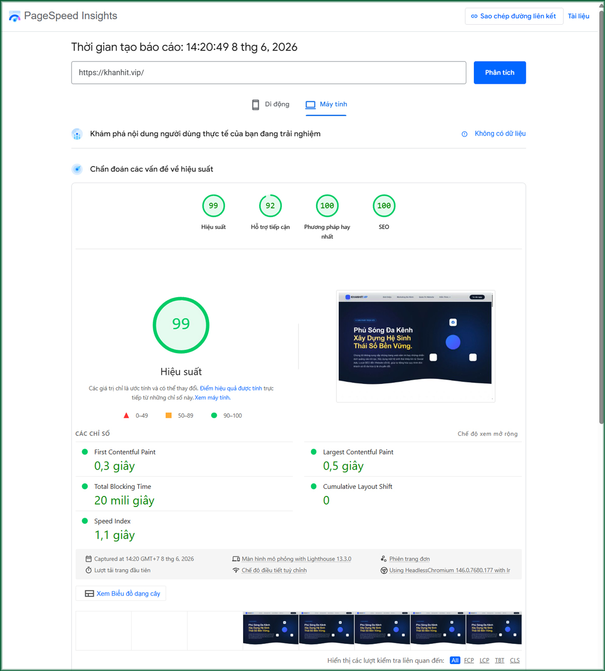 Kiểm tra website hoạt động có tải nhanh, tương thích với các thiết bị.
Tool check: pagespeed.web.dev