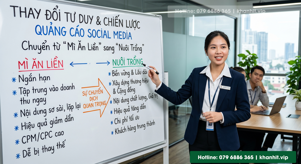 Thay đổi tư duy và chiến lược chạy quảng cáo trên các nền tảng mạng xã hội, từ "mì ăn liền" sang "Nuôi trồng" Hình ảnh được tạo từ AI